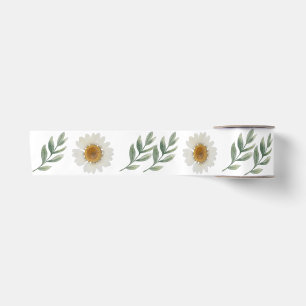 Elegant Watercolor Daisy and Greenery Floral Ribbo Satin Ribbon