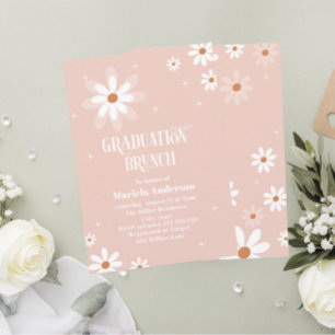 Elegant Watercolor Daisy  Flovers Graduation Brunc Invitation