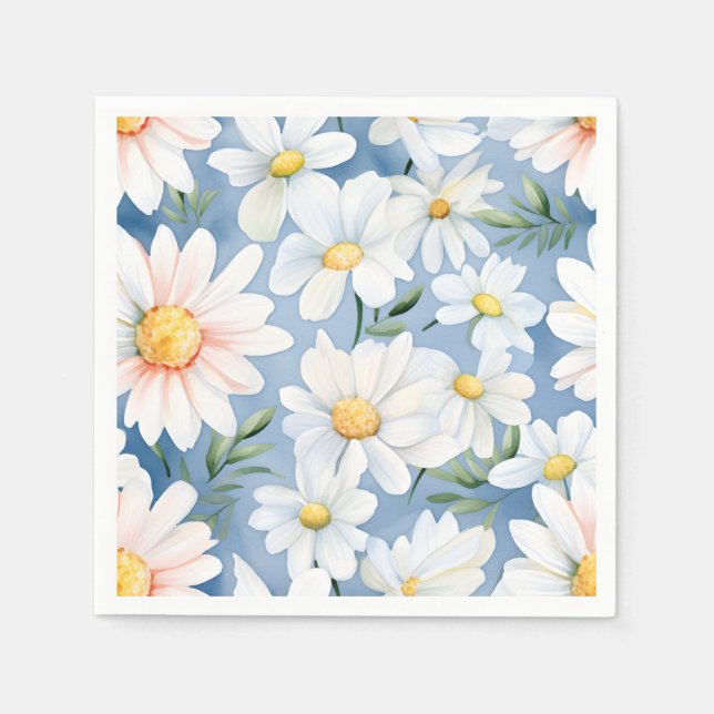 Elegant Watercolor Daisy Napkin (Front)