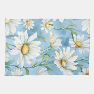 Elegant Watercolor Daisy Tea Towel