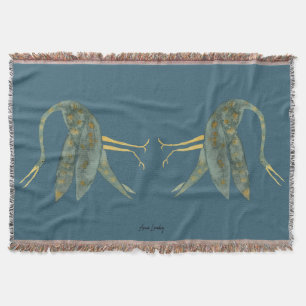 Elegant watercolor dancing crane on slate blue thr throw blanket