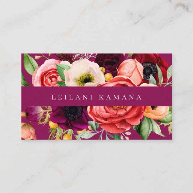 Elegant Watercolor Dark Floral Business Card (Front)