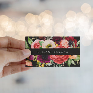 Elegant Watercolor Dark Floral Business Card