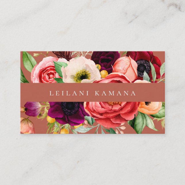 Elegant Watercolor Dark Floral Business Card (Front)