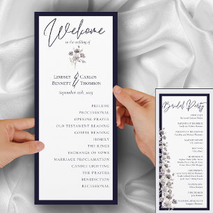 Elegant watercolor dark navy caligraphy ceremony program