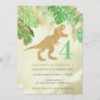 Elegant Watercolor Dinosaur Green Gold Birthday