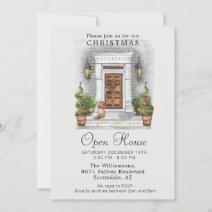 Elegant Watercolor Door Christmas Open House Invitation