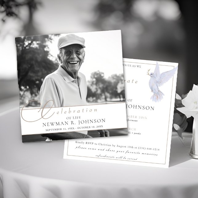 Elegant Watercolor Dove Celebration of Life Photo Invitation (Creator Uploaded)