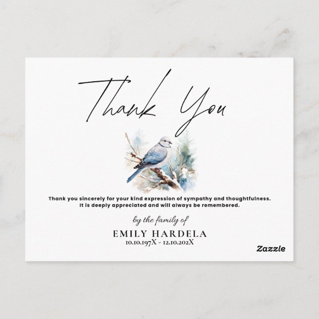 Elegant Watercolor Dove Funeral Thank You Card (Back)
