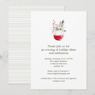 Elegant Watercolor Drawing Red Christmas Holiday Invitation