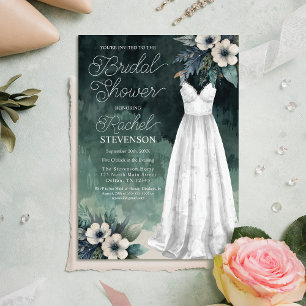Elegant Watercolor Dress & Flowers Bridal Shower Invitation