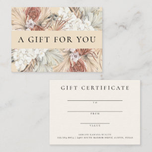 Elegant Watercolor Dried Boho Gift Certificate Card