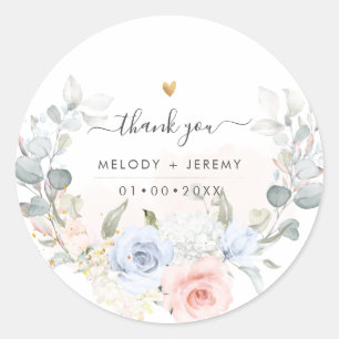 Elegant Watercolor Dusty Blue Blush Pink Thank You Classic Round Sticker