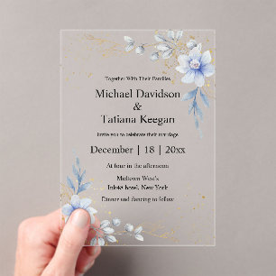 elegant watercolor dusty blue floral chic wedding acrylic invitations