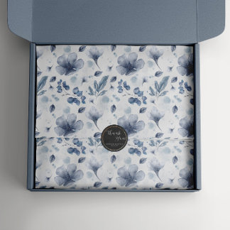 Elegant Watercolor Dusty Blue Floral Pattern Tissue Paper