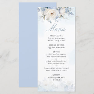 Elegant Watercolor Dusty Blue Floral Wedding Menu