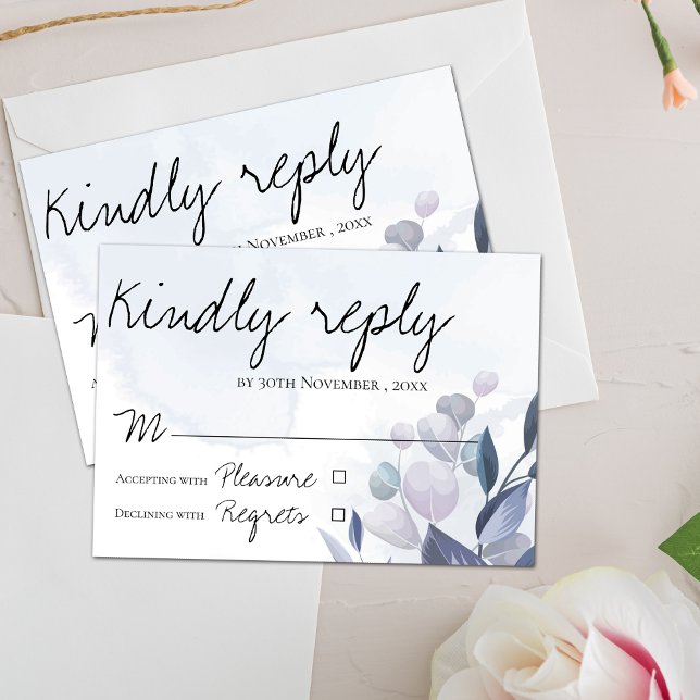 Elegant Watercolor Dusty Blue Floral Wedding RSVP Card (Creator Uploaded)