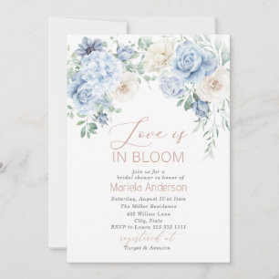 Elegant Watercolor Dusty Blue Flowers Bridal Showe Invitation