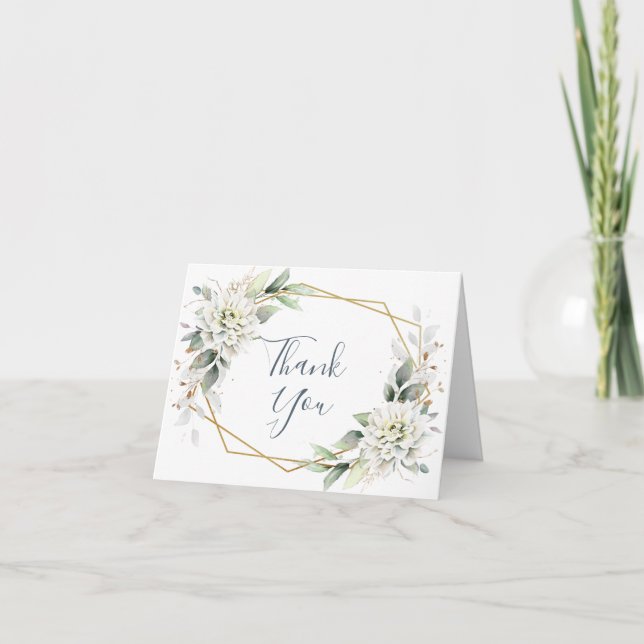 Elegant Watercolor Dusty Blue Foliage Thank You Card (Front)