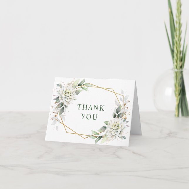 Elegant Watercolor Dusty Blue Foliage Thank You Card (Front)