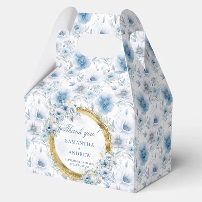Elegant Watercolor Dusty Blue Gold Wedding Thanks Favour Box (Elegant Watercolor Dusty Blue Gold Wedding Thanks Favor Boxes)
