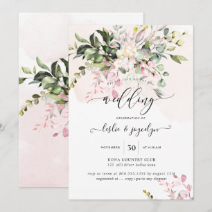 Elegant Watercolor Dusty Blush Pink Eucalyptus Invitation