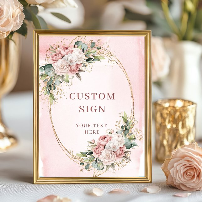 Elegant Watercolor Dusty Pink Flowers Custom Sign (Elegant Watercolor Dusty Pink Flowers Custom Sign)