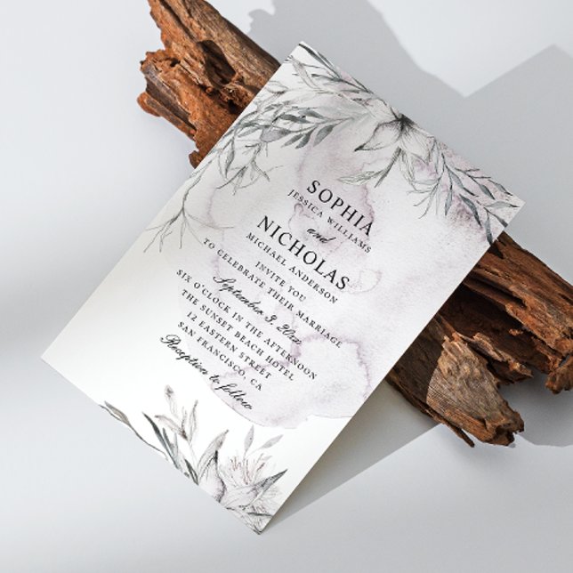 Elegant watercolor dusty purple floral wedding invitation (Creator Uploaded)