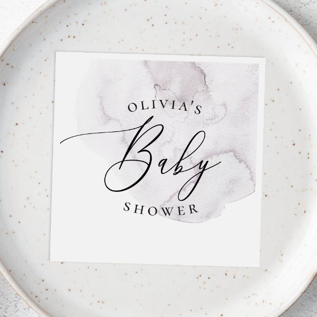 Elegant watercolor dusty purple script baby shower napkin (Creator Uploaded)