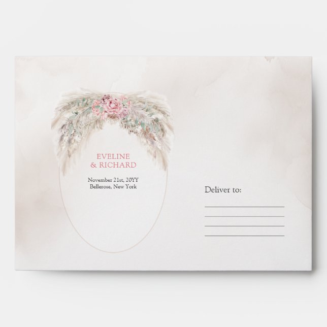 Elegant watercolor dusty rose pampas sage Envelope (Front)