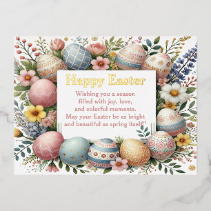 Elegant Watercolor Easter Frame Gold Foil Postcard