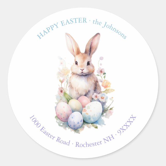 Elegant Watercolor Eggs Floral Easter BRUNCH Classic Round Sticker (Front)