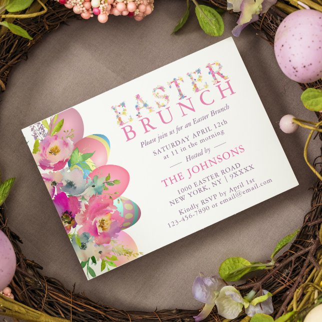 Elegant Watercolor Eggs Floral Easter BRUNCH Invitation (Creator Uploaded)