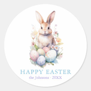 Elegant Watercolor Eggs Floral Happy Easter  Classic Round Sticker