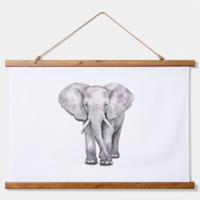 Elegant Watercolor Elephant Illustration  Hanging Tapestry (Front)