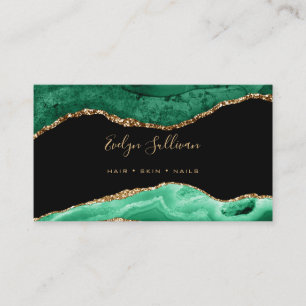 elegant watercolor emerald green agate business card