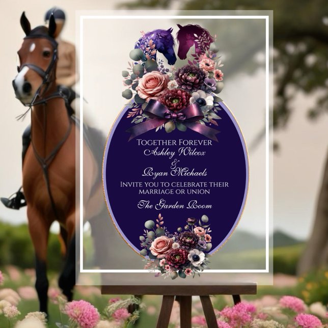 Elegant Watercolor Equestrian Wedding Acrylic Sign (Personalize this beautiful design to make your celebration special!)