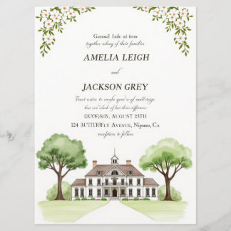 Elegant Watercolor Estate Flat Wedding Program wit