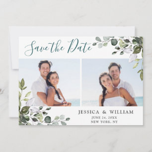 Elegant Watercolor Eucalyptus 2 PHOTO Wedding Save The Date