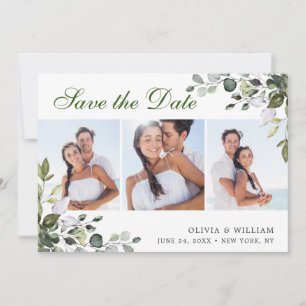 Elegant Watercolor Eucalyptus 3 PHOTO Wedding Save The Date