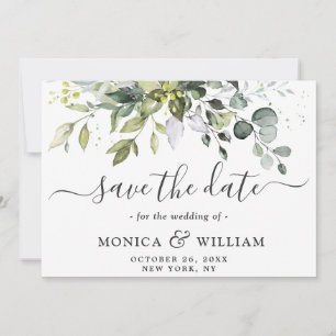 Elegant Watercolor Eucalyptus 3 PHOTO Wedding Save The Date