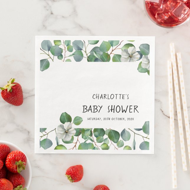 Elegant Watercolor Eucalyptus Baby Shower Napkin (Insitu)