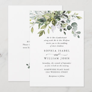 Elegant Watercolor Eucalyptus Bohemian Wedding Invitation