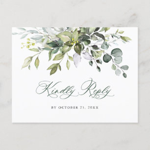 Elegant Watercolor Eucalyptus Boho Wedding RSVP Postcard