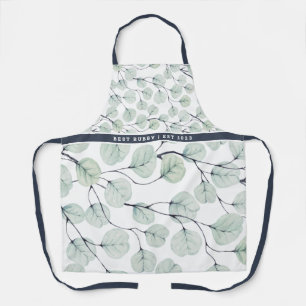 Elegant Watercolor Eucalyptus Botanical Monogram Apron