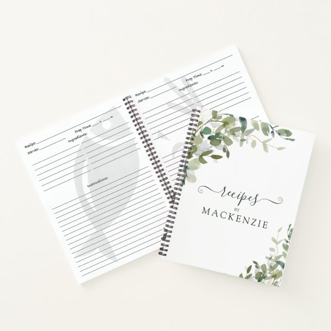 Elegant Watercolor Eucalyptus Botanical Recipe Notebook (Inside)