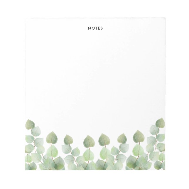 Elegant Watercolor Eucalyptus Branch Leaves Notepad (Front)