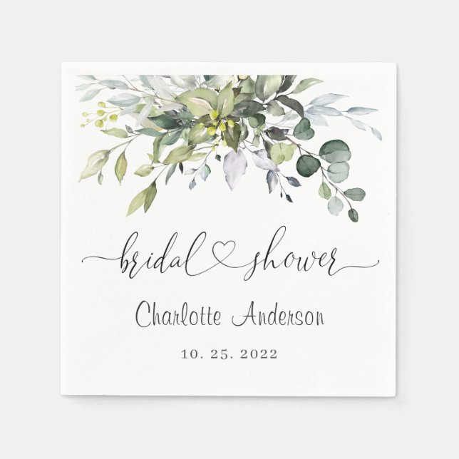 Elegant Watercolor Eucalyptus Bridal Shower Paper Napkin (Front)