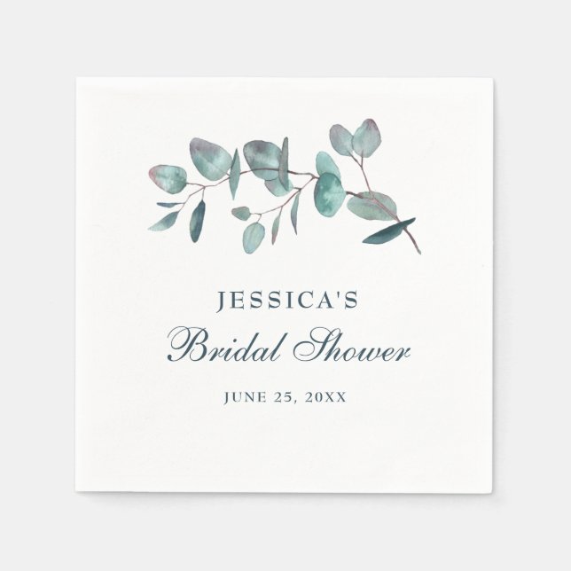 Elegant Watercolor Eucalyptus Bridal Shower Paper Napkin (Front)