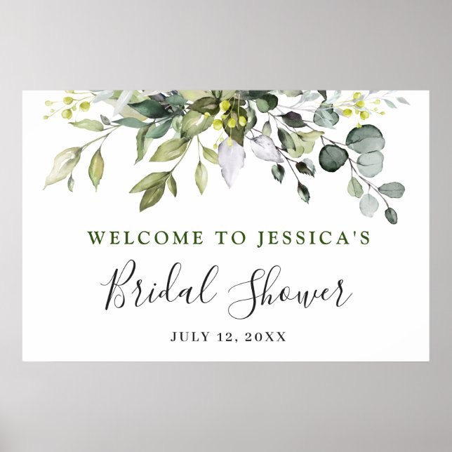 Elegant Watercolor Eucalyptus Bridal Shower Poster (Front)